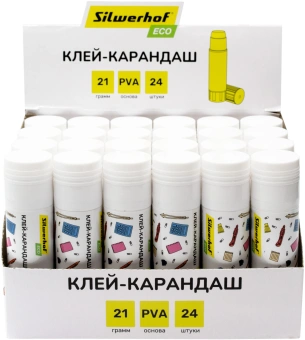 Клей-карандаш Silwerhof Eco 21гр ПВА дисплей картонный - купить недорого с доставкой в интернет-магазине