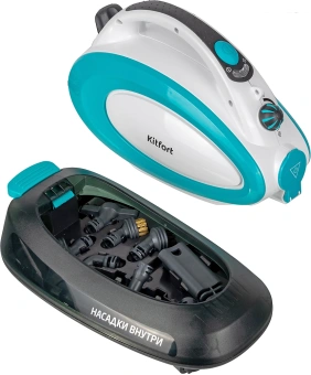 Пароочиститель напольный Kitfort КТ-914 1500Вт белый/голубой - купить недорого с доставкой в интернет-магазине