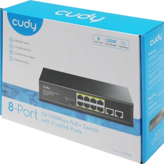 Коммутатор Cudy FS1010P (L2) 10x100Мбит/с 8PoE+ 120W неуправляемый - купить недорого с доставкой в интернет-магазине