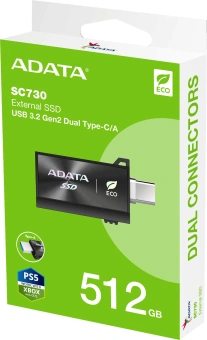 Накопитель SSD A-Data USB3.2 Gen2 512GB SC730-512G-CACTI SC730 черный - купить недорого с доставкой в интернет-магазине
