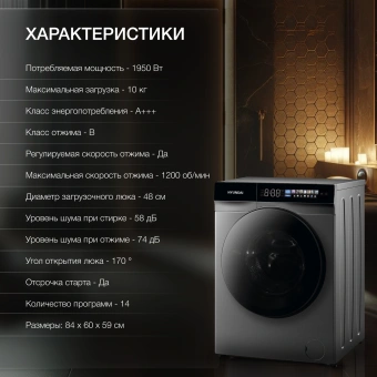 Стиральная машина Hyundai WFE9230 Dark Gray класс: A+++ загр.фронтальная макс.:10кг серый инвертор - купить недорого с доставкой в интернет-магазине