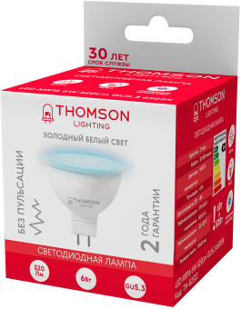 Лампа светодиодная Thomson TH-B2322 6Вт цок.:GU5.3 рефлек. 220B св.свеч.бел.хол. MR16 (упак.:1шт) - купить недорого с доставкой в интернет-магазине