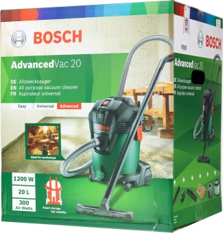 Строительный пылесос Bosch AdvancedVac20 1200Вт (уборка: сухая/влажная/выдув) зеленый - купить недорого с доставкой в интернет-магазине