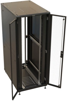 Шкаф коммутационный Hyperline (TTBR-4288-DD-RAL9004) напольный 42U 800x800мм пер.дв.перфор. задн.дв.перфор. 2 бок.пан. 1000кг черный 710мм 123.38кг 2055мм - купить недорого с доставкой в интернет-магазине