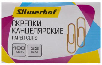 Скрепки Silwerhof 491035 металл 33мм золотистый (упак.:100шт) картонная коробка - купить недорого с доставкой в интернет-магазине