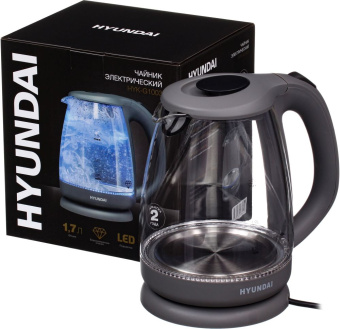 Чайник электрический Hyundai HYK-G1003 1.7л. 2200Вт серый корпус: стекло/пластик - купить недорого с доставкой в интернет-магазине