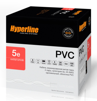 Кабель информационный Hyperline FUTP4-C5E-S24-IN-PVC-GY-305 кат.5E F/UTP 4X2X24AWG PVC внутренний 305м серый - купить недорого с доставкой в интернет-магазине
