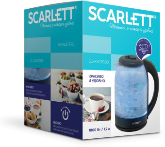 Чайник электрический Scarlett SC-EK27G90 1.7л. 1800Вт черный корпус: стекло - купить недорого с доставкой в интернет-магазине