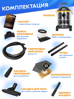 Строительный пылесос Вихрь СП-1500/20 1500Вт (уборка: сухая/влажная/выдув) серый - купить недорого с доставкой в интернет-магазине