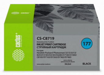 Картридж струйный Cactus CS-C8719 №177XL черный (38мл) для HP 3100/3110/3207/3210/3213/3214/3308/8250/8253/C5140 - купить недорого с доставкой в интернет-магазине