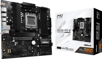 Материнская плата Asrock B850M PRO-A Socket AM5 AMD B850 4xDDR5 mATX AC`97 8ch(7.1) 2.5Gg RAID+HDMI+DP - купить недорого с доставкой в интернет-магазине