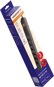 Сетевой фильтр Ippon NF-EU-3-10 3м (6 розеток) черный (коробка) - купить недорого с доставкой в интернет-магазине