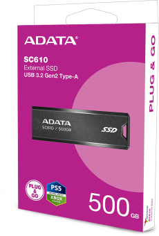 Накопитель SSD A-Data USB 3.1 500GB SC610-500G-CBK/RD SC610 1.8" черный - купить недорого с доставкой в интернет-магазине