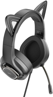 Наушники с микрофоном Hoco W107 Cute cat черный 2м мониторные USB оголовье (W107) - купить недорого с доставкой в интернет-магазине