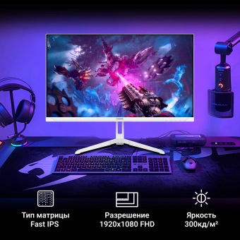 Монитор Digma 23.8" Overdrive 24P410F белый IPS LED 1ms 16:9 HDMI матовая 300cd 178гр/178гр 1920x1080 200Hz G-Sync FreeSync DP FHD USB 3.7кг - купить недорого с доставкой в интернет-магазине