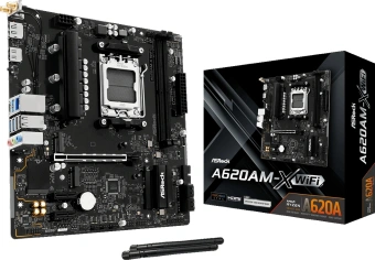 Материнская плата Asrock A620AM-X WiFi Socket AM5 AMD A620A 2xDDR5 mATX AC`97 8ch(7.1) 2.5Gg RAID+HDMI+DP - купить недорого с доставкой в интернет-магазине