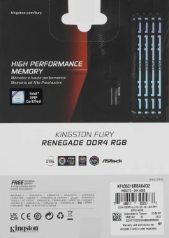 Память DDR4 4x8GB 3600MHz Kingston KF436C16RBAK4/32 Fury Renegade RGB RTL Gaming PC4-28800 CL16 DIMM 288-pin 1.35В kit single rank с радиатором Ret - купить недорого с доставкой в интернет-магазине