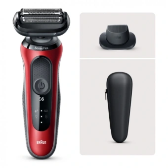 Бритва сетчатая Braun Series 6 61-R1200S реж.эл.:3 питан.:аккум. красный/черный - купить недорого с доставкой в интернет-магазине