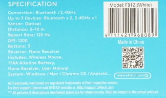 Мышь A4Tech Fstyler FB12 белый оптическая 1200dpi беспров. BT/Radio USB 3but (FB12 WHITE) - купить недорого с доставкой в интернет-магазине