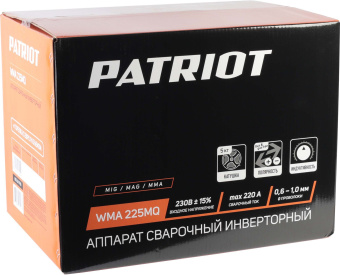 Сварочный полуавтомат Patriot WMA 225MQ инвертор MIG-MAG/ММА 9.4кВт - купить недорого с доставкой в интернет-магазине