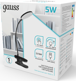Светильник Gauss GTL205 (GT2052) настольный на прищепке LED черный 5Вт - цена, купить или заказать с доставкой в интернет-магазине Светильник Gauss GTL205 (GT2052) настольный на прищепке LED черный 5Вт - купить недорого с доставкой в интернет-магазине