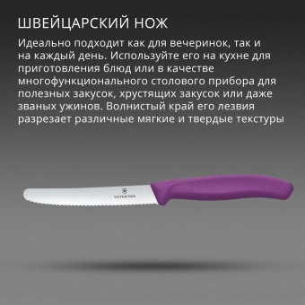 Нож кухонный Victorinox Swiss Classic (6.7835.C1) стальной столовый для томатов лезв.110мм серрейт. заточка пурпурный - купить недорого с доставкой в интернет-магазине