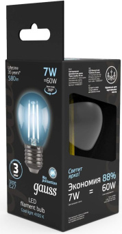 Лампа филам. Gauss 7Вт цок.:E27 шар 220B 4100K св.свеч.бел.нейт. G45 (упак.:10шт) (105802207) - купить недорого с доставкой в интернет-магазине