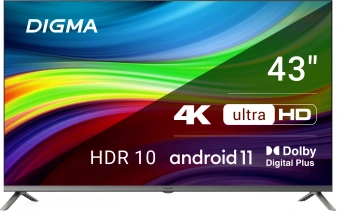 Телевизор LED Digma 43" DM-LED43UBB41 Android TV Frameless Metal темно-серебристый/серый 4K Ultra HD 60Hz DVB-T DVB-T2 DVB-C DVB-S DVB-S2 USB WiFi Smart TV - купить недорого с доставкой в интернет-магазине
