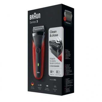 Бритва сетчатая Braun 300s r реж.эл.:3 питан.:элек.сеть/аккум. красный/черный - купить недорого с доставкой в интернет-магазине