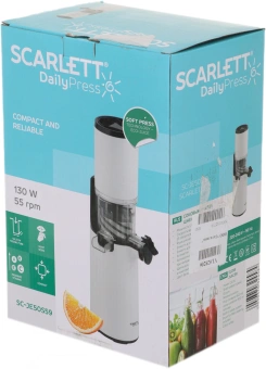 Соковыжималка шнековая Scarlett DailyPress SC-JE50S59 130Вт рез.сок.:600мл. белый - купить недорого с доставкой в интернет-магазине