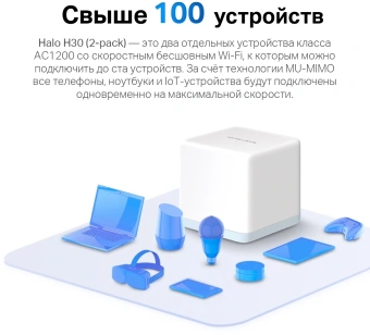 Бесшовный Mesh роутер Mercusys Halo H30(3-pack) AC1200 10/100BASE-TX компл.:устройство/крепления/адаптер белый (упак.:3шт) - купить недорого с доставкой в интернет-магазине
