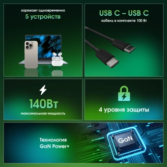 Настольное зар./устр. Digma Pro DPW10A 140W 5A (PD+QC) 3хUSB-C/2xUSB-A универсальное черный (DPW1A4G024BK) - купить недорого с доставкой в интернет-магазине
