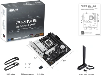 Материнская плата Asus PRIME B850M-A WIFI Socket AM5 AMD B850 4xDDR5 mATX AC`97 8ch(7.1) 2.5Gg RAID+VGA+HDMI+DP - купить недорого с доставкой в интернет-магазине