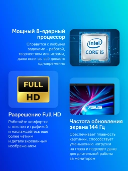 Ноутбук Asus V16 V3607VM-RP090 Core 5 210H 16Gb SSD512Gb NVIDIA GeForce RTX 5060 8Gb 16" IPS WUXGA (1920x1200) без ОС black WiFi BT Cam (90NB16K1-M006T0) - купить недорого с доставкой в интернет-магазине