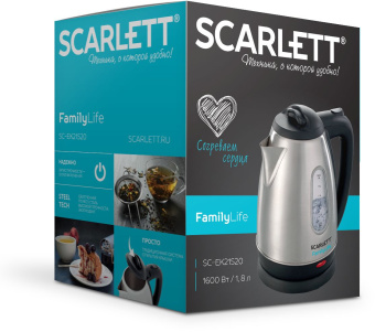 Чайник электрический Scarlett SC-EK21S20 1.8л. 1600Вт черный/серебристый корпус: металл/пластик (EK21S20) - цена, купить или заказать с доставкой в интернет-магазине Чайник электрический Scarlett SC-EK21S20 1.8л. 1600Вт черный/серебристый корпус: металл/пластик (EK21S20) - купить недорого с доставкой в интернет-магазине