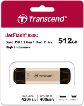 Флеш Диск Transcend 512Gb Jetflash 930С TS512GJF930C USB3.0 золотистый/черный - купить недорого с доставкой в интернет-магазине