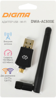Сетевой адаптер WiFi Digma DWA-AC600E AC600 USB 2.0 (ант.внеш.съем) 1ант. (упак.:1шт) - купить недорого с доставкой в интернет-магазине