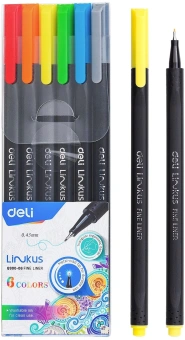 Набор ручек капилляр. Deli Linkus (EQ900-06) d=0.45мм ассор. черн. игловидный пиш. наконечник линия 0.45мм 6цв. - купить недорого с доставкой в интернет-магазине