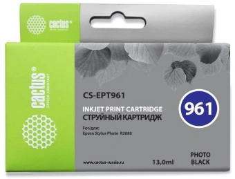 Картридж струйный Cactus CS-EPT961 T0961 фото черный (13мл) для Epson Stylus Photo R2880 с чипом - купить недорого с доставкой в интернет-магазине