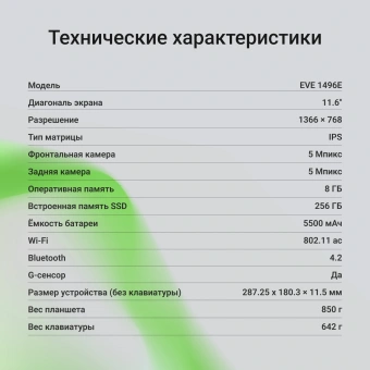 Планшет Digma EVE 1496E N4020 (2.8) 2C RAM8Gb ROM256Gb 11.6" IPS 1366x768 Windows 11 Home черный 5Mpix 5Mpix BT WiFi microSD 256Gb 5500mAh - купить недорого с доставкой в интернет-магазине