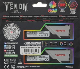 Память DDR5 2x32GB 6000MHz Patriot PVVR564G600C30K Viper Venom RGB RTL Gaming PC5-48000 CL30 DIMM 288-pin 1.45В kit с радиатором Ret - купить недорого с доставкой в интернет-магазине