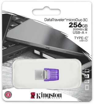 Флеш Диск Kingston 256GB DataTraveler microDuo 3C DTDUO3CG3/256GB USB3.0 фиолетовый - купить недорого с доставкой в интернет-магазине