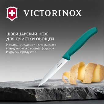 Нож кухонный Victorinox Swiss Classic (6.7734.C1) стальной универсальный для чистки овощей и фруктов лезв.100мм серрейт. заточка зеленый - купить недорого с доставкой в интернет-магазине