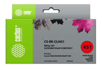 Заправочный набор Cactus CS-RK-CLI451 многоцветный 4x120мл для Canon MG6340/5440/IP7240 - купить недорого с доставкой в интернет-магазине
