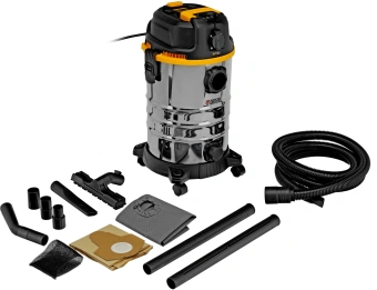 Строительный пылесос Denzel RVC30 1400Вт (уборка: сухая/сбор воды/выдув) серебристый - купить недорого с доставкой в интернет-магазине