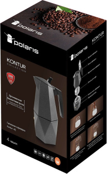 Кофеварка Polaris Kontur-4C алюминий серый (015182) - цена, купить или заказать с доставкой в интернет-магазине Кофеварка Polaris Kontur-4C алюминий серый (015182) - купить недорого с доставкой в интернет-магазине
