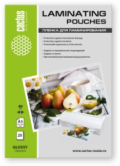 Пленка для ламинирования Cactus 80мкм A3 (25шт) глянцевая 303x426мм CS-LPGА38025 - купить недорого с доставкой в интернет-магазине