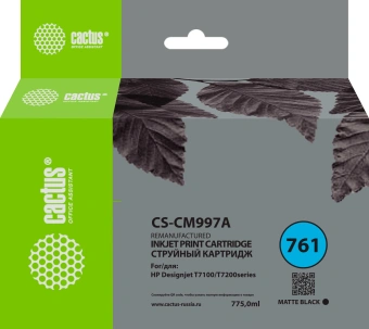 Картридж струйный Cactus CS-CM997A №761 черный матовый (775мл) для HP DesignJet T7100/Т7200 с чипом - купить недорого с доставкой в интернет-магазине