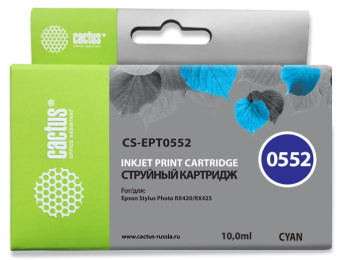 Картридж струйный Cactus CS-EPT0552 T0552 голубой (10мл) для Epson Stylus RX520/Stylus Photo R240 с чипом - купить недорого с доставкой в интернет-магазине