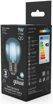 Лампа филам. Gauss 9Вт цок.:E27 шар 220B св.свеч.бел.нейт. G45 (упак.:10шт) (105802209) - купить недорого с доставкой в интернет-магазине